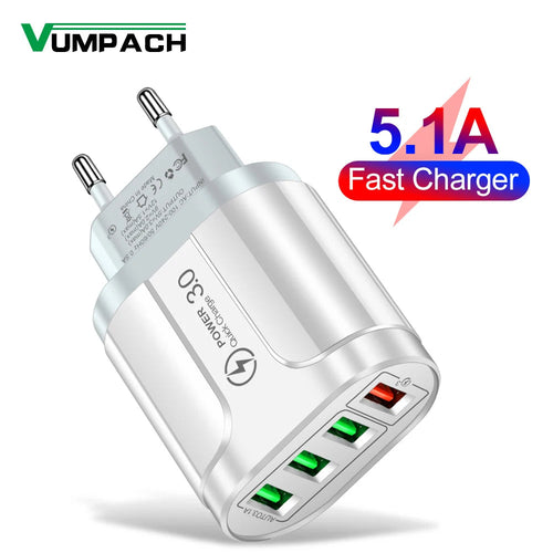 4 USB 45W USB Charger Fast Charge QC 3.0 Wall Charging For iPhone 12 11 Samsung Xiaomi Mobile 4 Ports EU US Plug Adapter Travel Car Mobile World