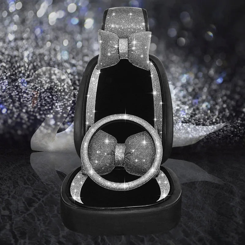 Universal Crystal Rhinestone White Diamond Car Interior Seat Covers Cushion Decoration For Women Ladies Gifts Auto Accessories CM World