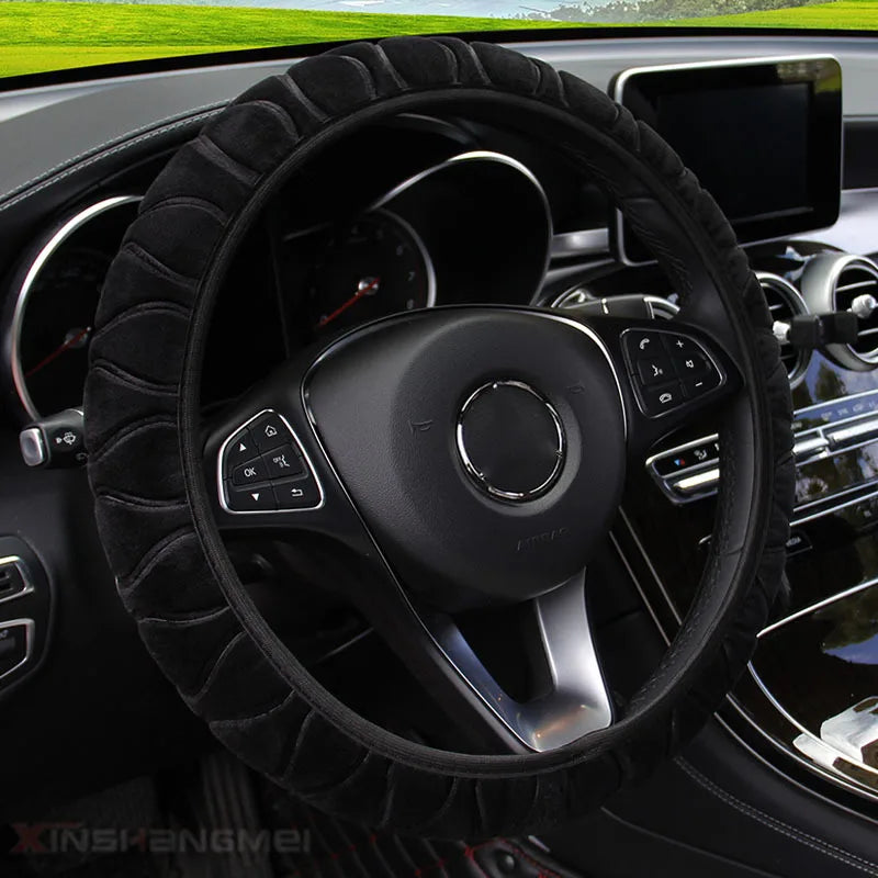 37-39cm Car Steering Wheel Cover, Universal Anti-Slip Auto Steering Wheel, Fluffy Steering Wheel Cover, Soft Plush Auto Interior CM World