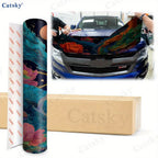 Magical Dragons and Flowers Car Vinyl Wrap, PVC Waterproof Car Hood Sticker, Self-Adhesive Scratch-Resistant Stickers for Engine