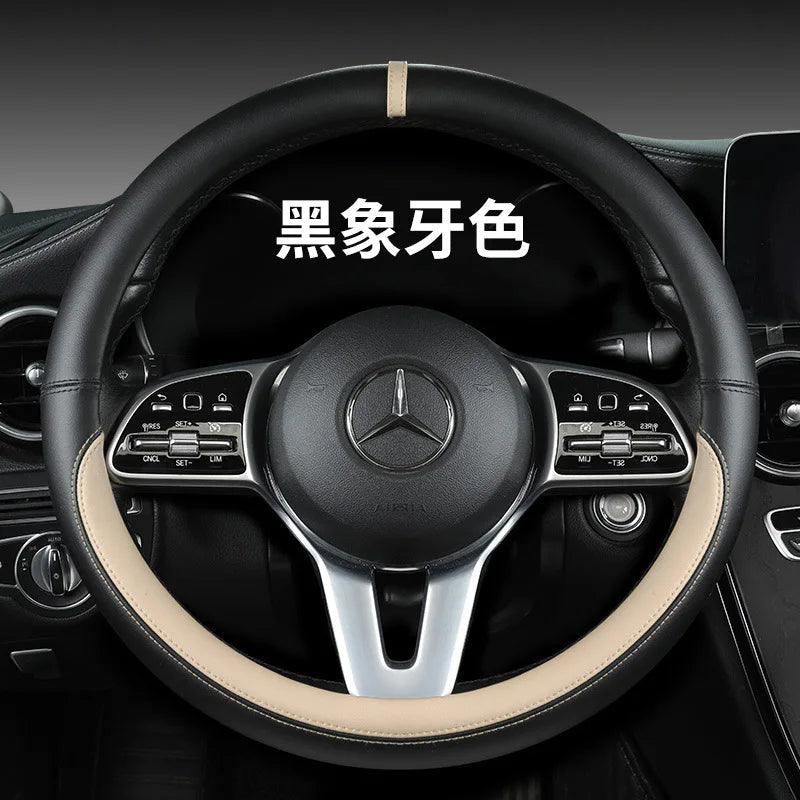 All-Nappa Leather Steering Wheel Cover Leather Steering Cover All-season Universal Breathable Car Handle Protective Case CM World