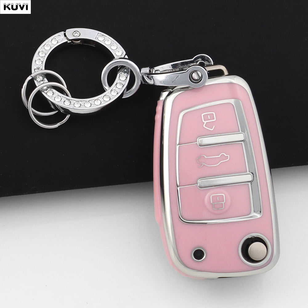 For Audi A1 A3 8P 8L A4 A5 B6 B7 A6 A7 C5 C6 4F Q3 Q5 Q7 Q8 TT S3 S4 S6 RS Fashion TPU Car Flip Key Case Cover Shell Accessories CM World