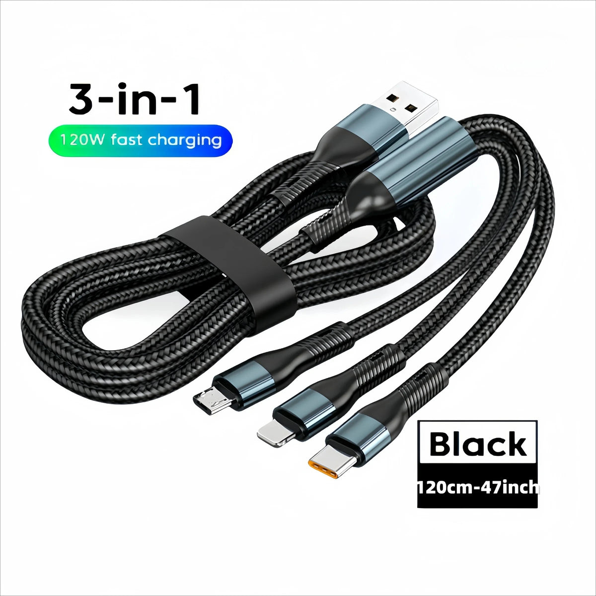 6A 120W 3 in 1 USB Type C Cable Fast Charge Phone Charger Data Cord For iPhone Samsung Xiaomi Huawei Quick Charge Micro USB Wire