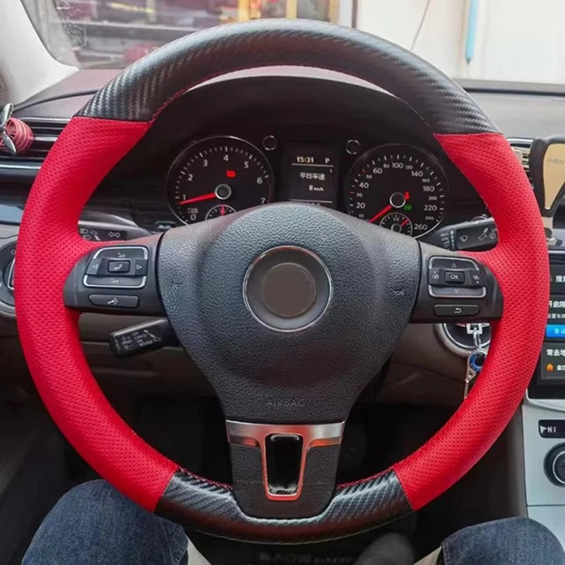 Customized Car Steering Wheel Cover Braid Non-Slip Suede For Volkswagen VW Golf Tiguan Passat B7 Passat CC Touran CM World