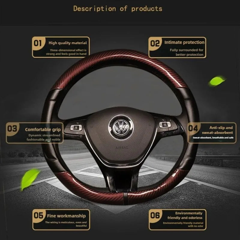 O/D Shape Carbon Fiber Leather Steering Wheel Cover 38CM Universal Car Steering Wheel Covers Car Supplies Non-slip Handle Cover