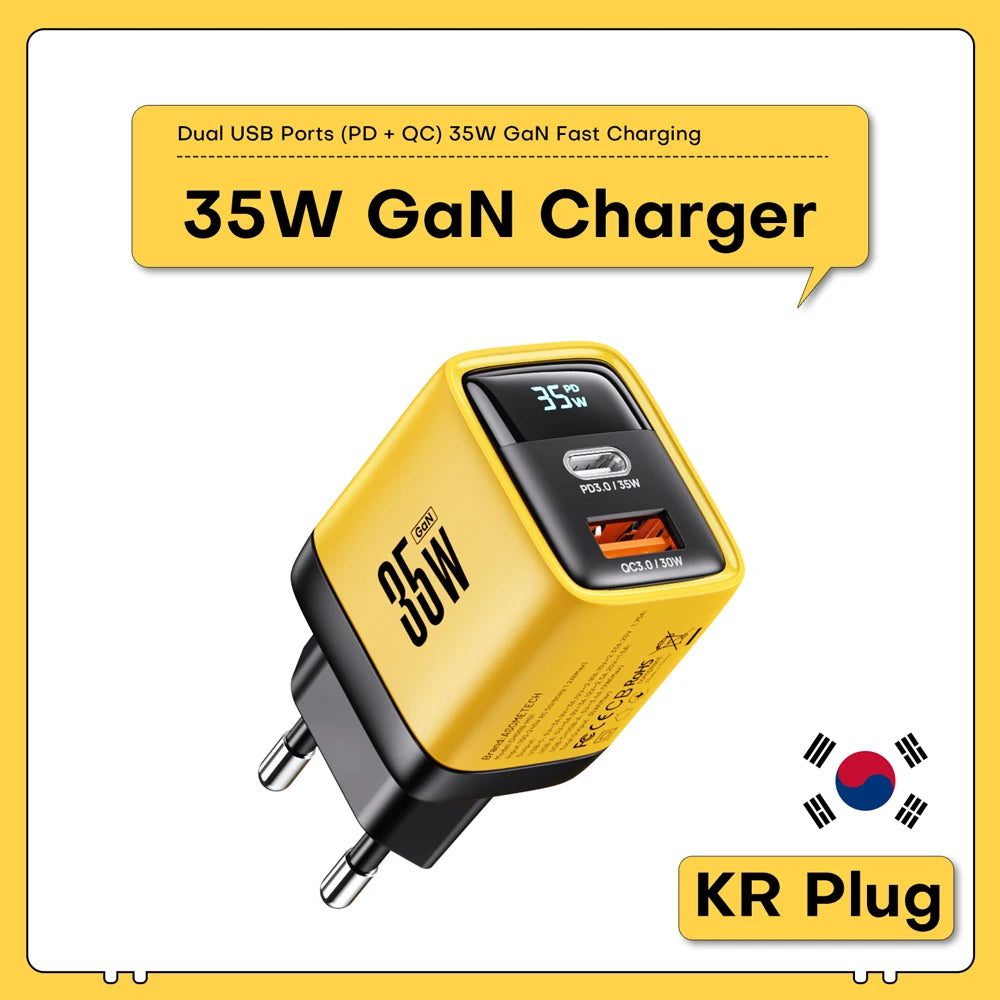 35W GaN Charger LED Display USB Charger for IPhone 14 Pro Samsung Xiaomi IPad Pro PD 3.0 QC 3.0 Quick Charger USB C Fast Charge Car Mobile World