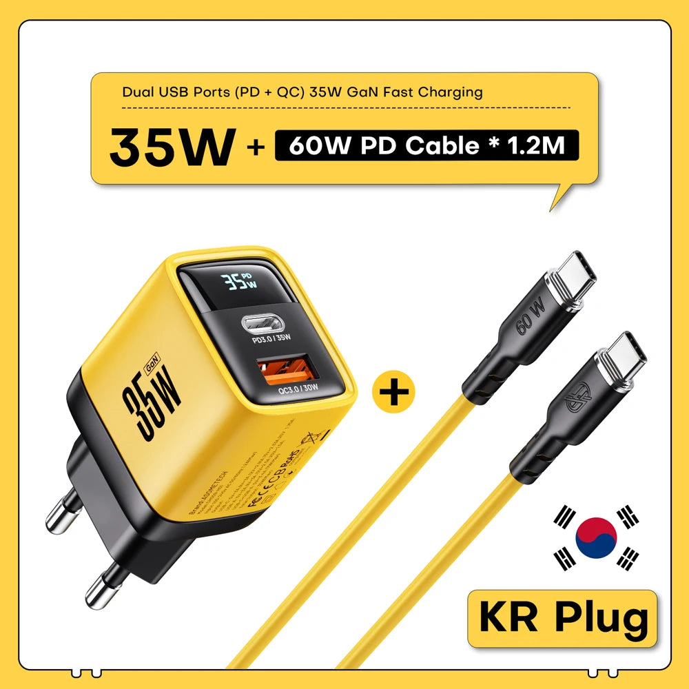 35W GaN Charger LED Display USB Charger for IPhone 14 Pro Samsung Xiaomi IPad Pro PD 3.0 QC 3.0 Quick Charger USB C Fast Charge Car Mobile World
