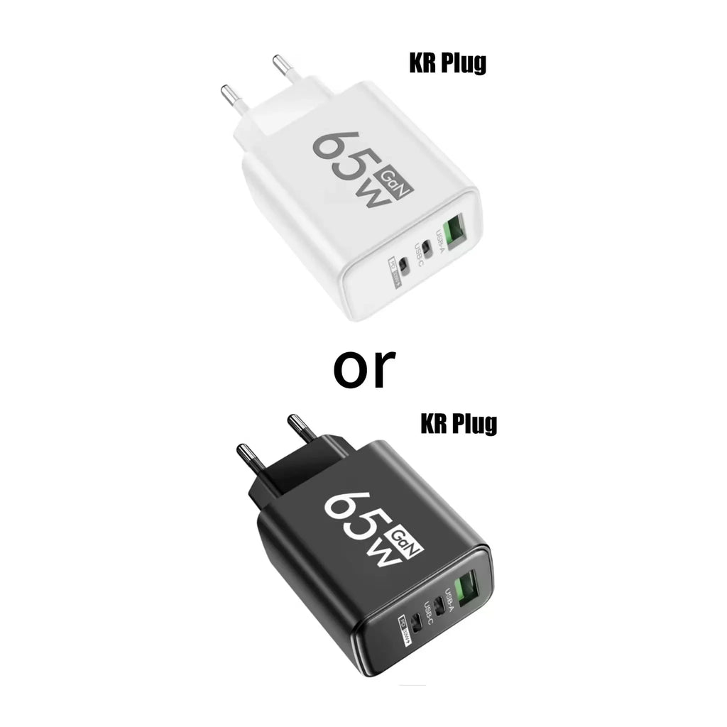 GAN Fast Charging 65W USB European plug qc3.0 EU KR PD Fast charging head is suitable for Xiaomi Huawei Samsung mobile phone cha Car Mobile World
