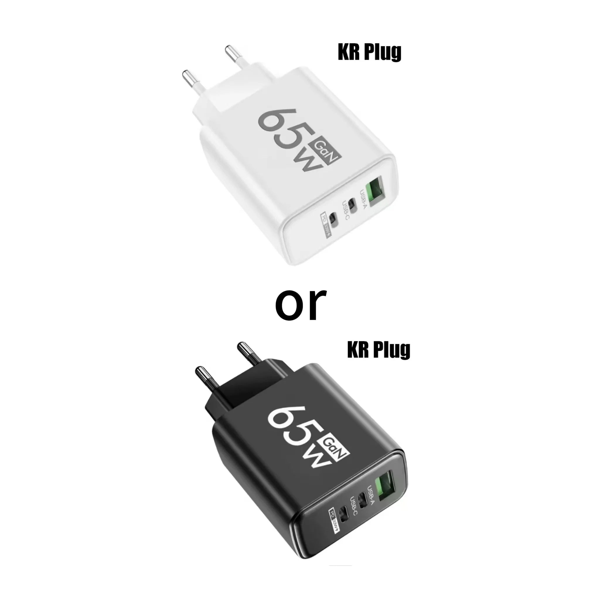 GAN Fast Charging 65W USB European plug qc3.0 EU KR PD Fast charging head is suitable for Xiaomi Huawei Samsung mobile phone cha Car Mobile World