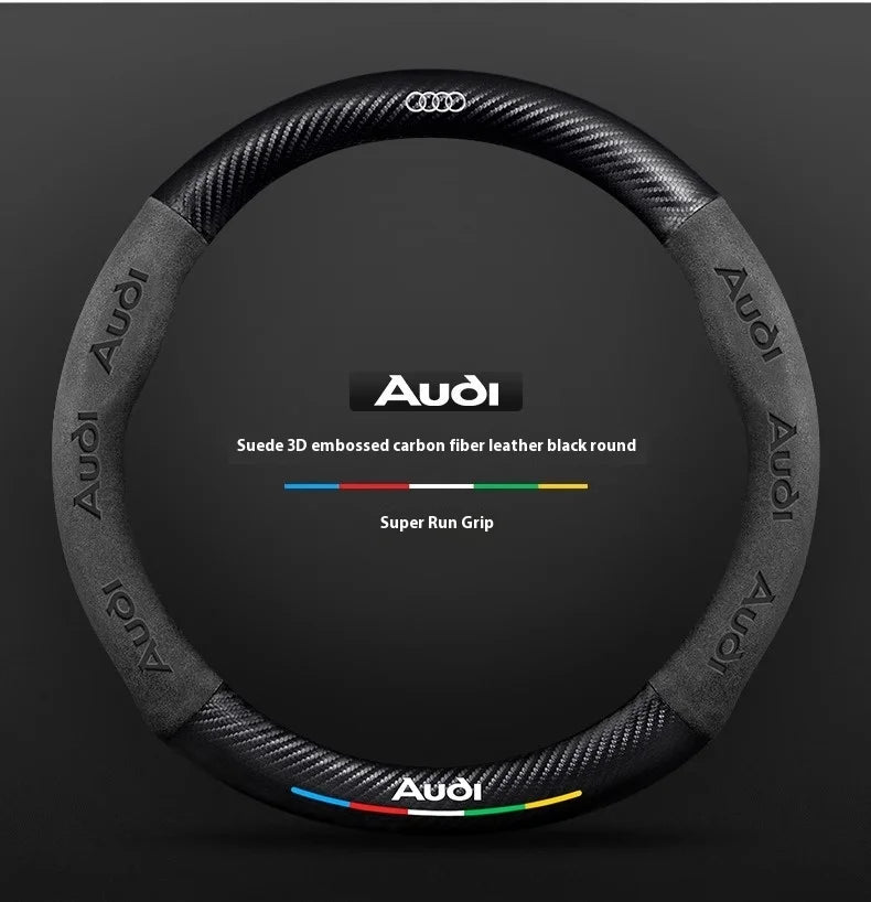 For Audi S3 S4 S5 S6 RS3 RS4 RS5 Q2 Q3 Q5 Q7 Q8 SQ5 TT A3 A4 A5 A6 A7 A8 Car Anti-slip Suede Carbon Fiber Steering Wheel Cover CM World
