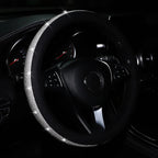 Women's PU Leather Car Interior Wheel Cover with Flashing Mesh Rhinestones for 14.5-15 Inch Car Accessories CM World