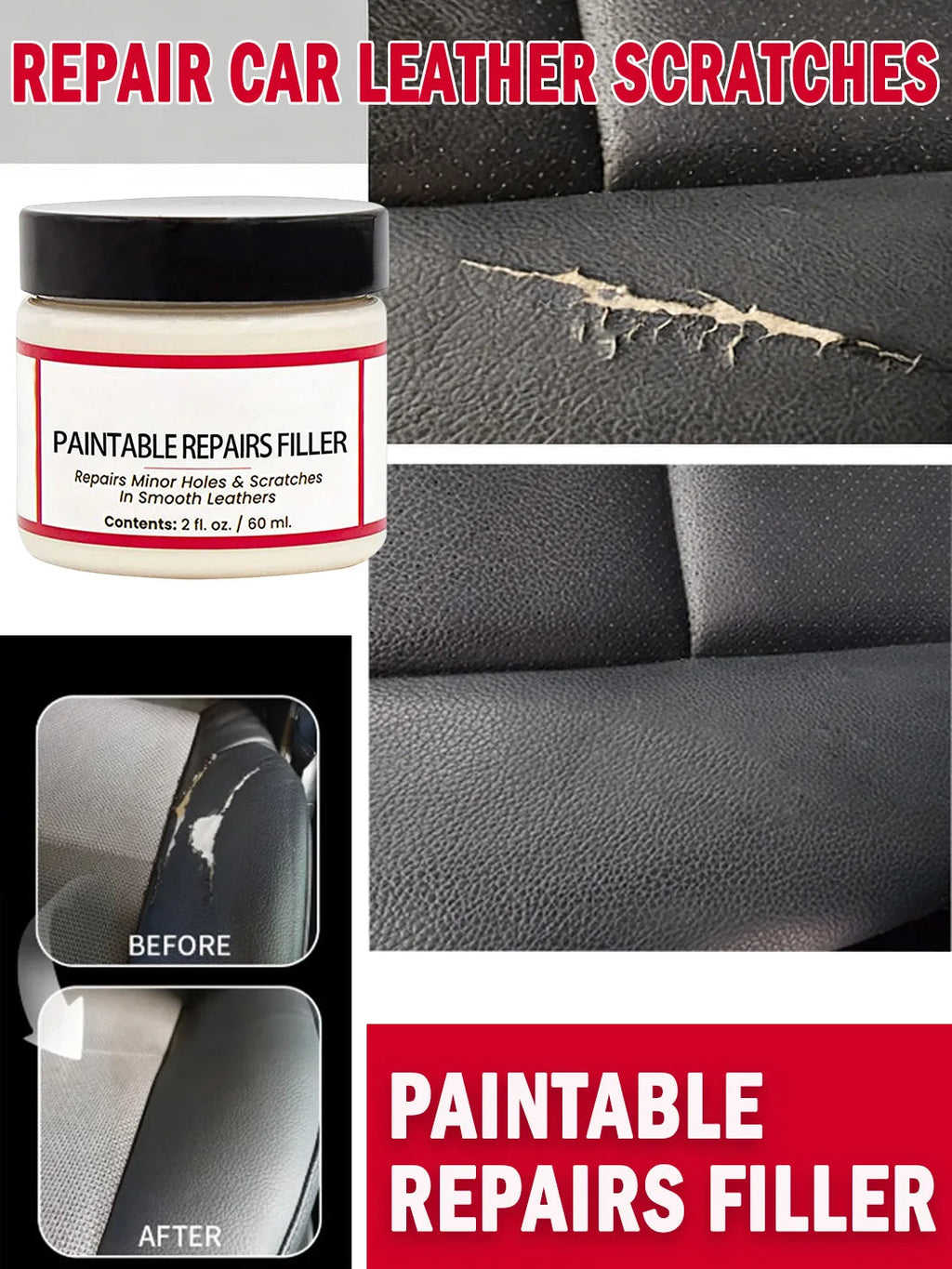 Auto Leather Repair Paste for Car Scratches Cracks Restoration Cream Seat Renovation Filling Compound Car Mobile World