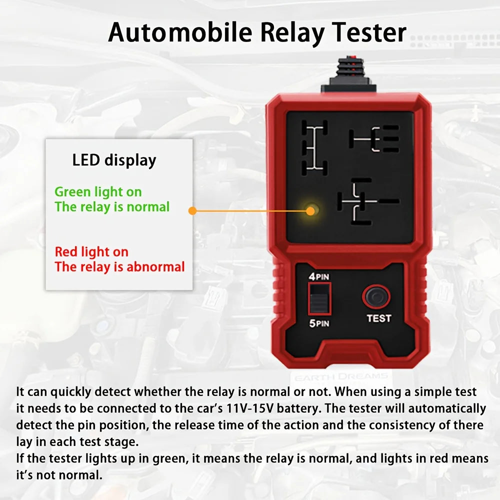 12V Car Relay Tester with Battery Clip - Universal 4/5 Pin Compatibility, Car Diagnostic Tool, Car Repair Kit, Durable and Sturdy, Car Diagnosis | Sturdy Structure | Durable Automotive Tools, Automotive Relay Tester CM World
