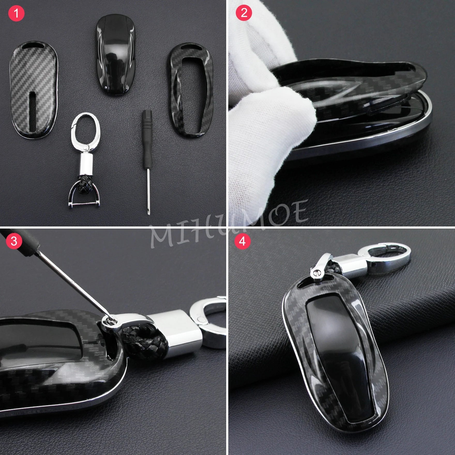 For Tesla Model 3 Y S Carbon Fiber Car Key Fob Cover Case Chain Ring Shell 2018 2019 2020 2021 2022 2023 2024 CM World