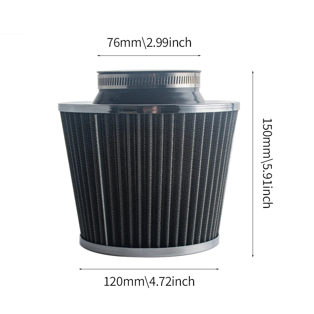 76MM 3 Inch High Flow Cold Air Intake Filter Universal Induction Kit Car Accessories Vehicles Air Filters Sport Power Mesh Cone CM World