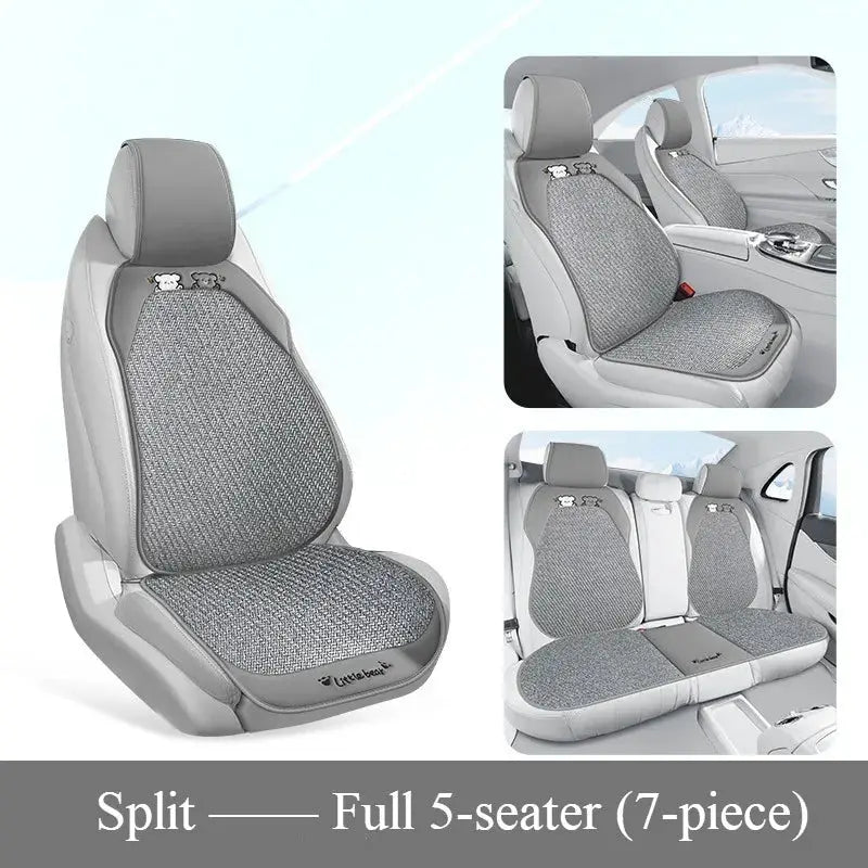 Breathable summer car seat cover - cool ice rattan weave, PU leather trim, lovely embroidery, suitable for split seats Car Mobile World