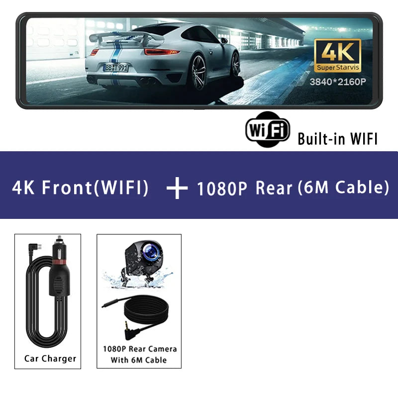 11.26" Car Dvr 4K 3840*2160P Dash Cam GPS WIFI Mirror Dual Lens Dashcam Camera Drive Recorder Vehicle Black Box Stream RearView