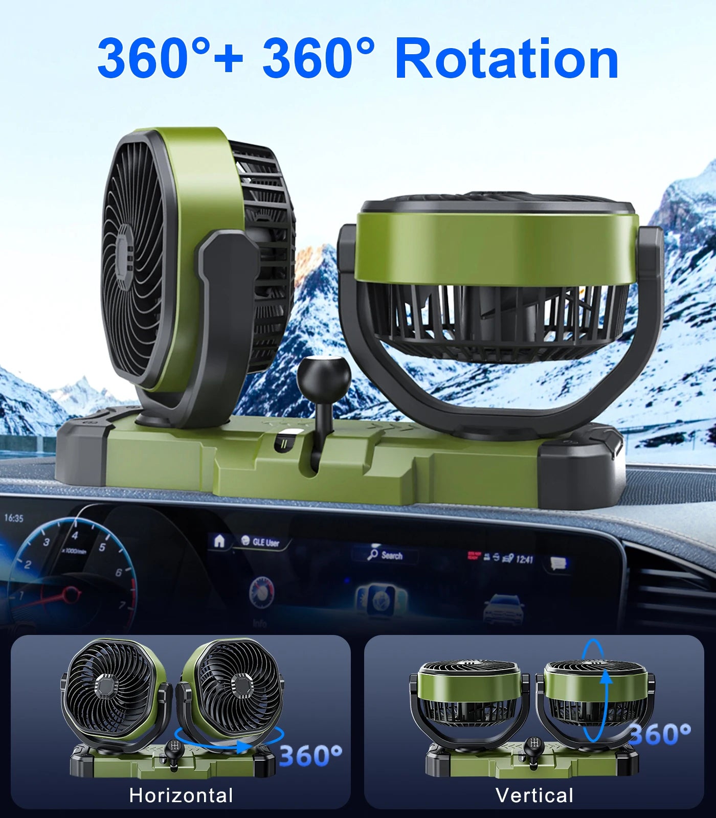 Hipacool 5V/12V/24V Car Dual-Head Fan 2 Speeds Wind 360° Rotatable Vehicle Cooling Fan USB Cigarette Lighter Fan Summer Cooler CM World