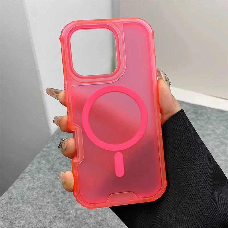Trendy 3IN1 Magnetic Shockproof Case for IPhone 17 16 15 14 13 12 Pro Max Frosted Slim Clear Translucent Wireless Charging Cover Car Mobile World