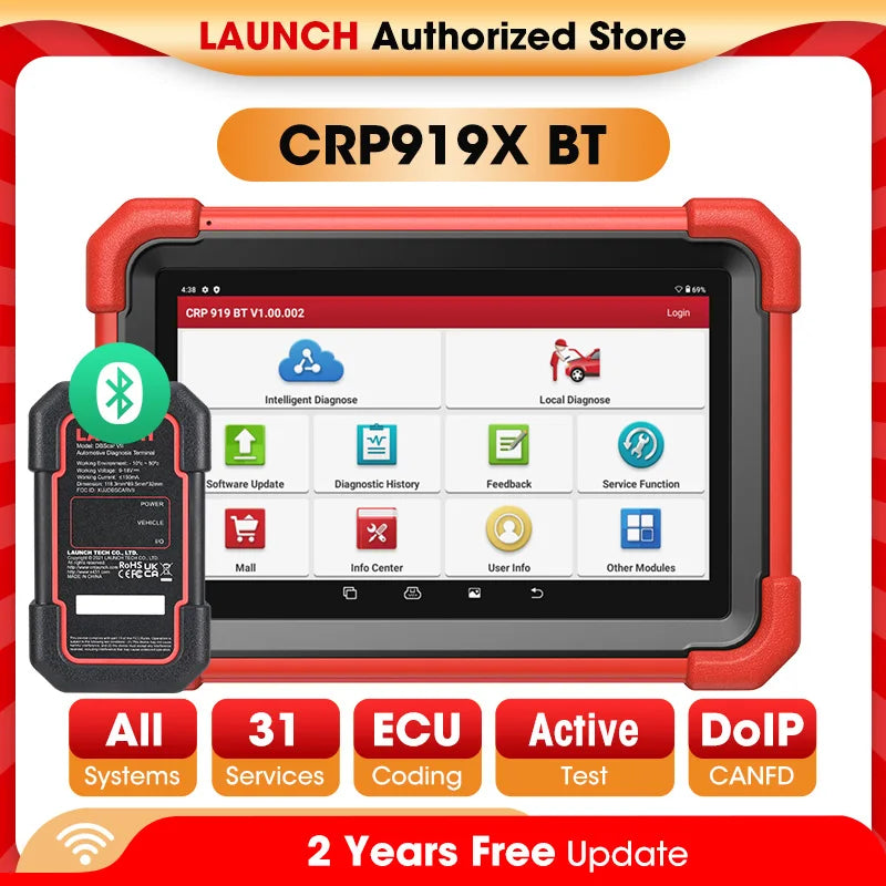 LAUNCH X431 CRP919XBT OBD2 Scanner Automotive Diagnostic Tools Car CANFD DOIP ECU Coding Professional Scan Free Shipping