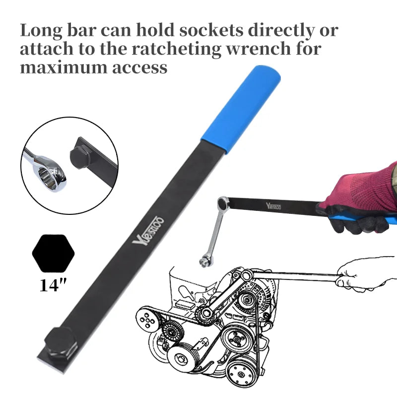 15-piece set of car engine belt adjustable wrench pulley disassembly idler wheel tensioning special auto repair tools