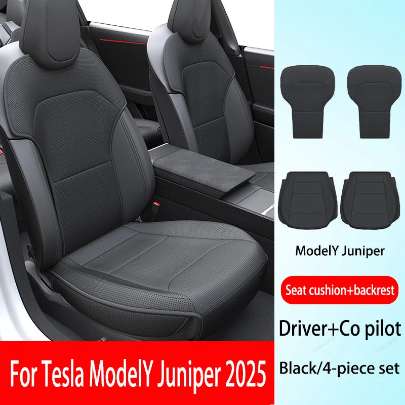 For Tesla ModelY Juniper 2025 PU Seat Cushion Ventilation Comfortable, Four Seasons Universal Split Single Sitting Back row Set CM World
