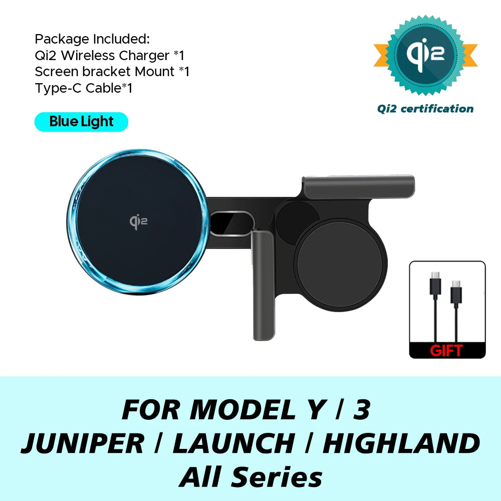 Qi2 15W Magnetic Wireless Charger Phone Holder Screen Mount Compatible with MagSafe For Tesla Model Y 3 Juniper Launch 2026 2025 CM World