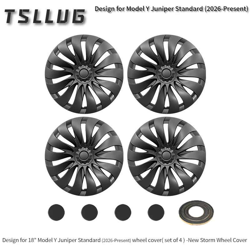 TSLLUG 4PCS 18 Inch 43th Hubcap for Tesla Model Y Juniper Standard 2026 Replacement Automobile Hubcap Full Rim Cover Accessories