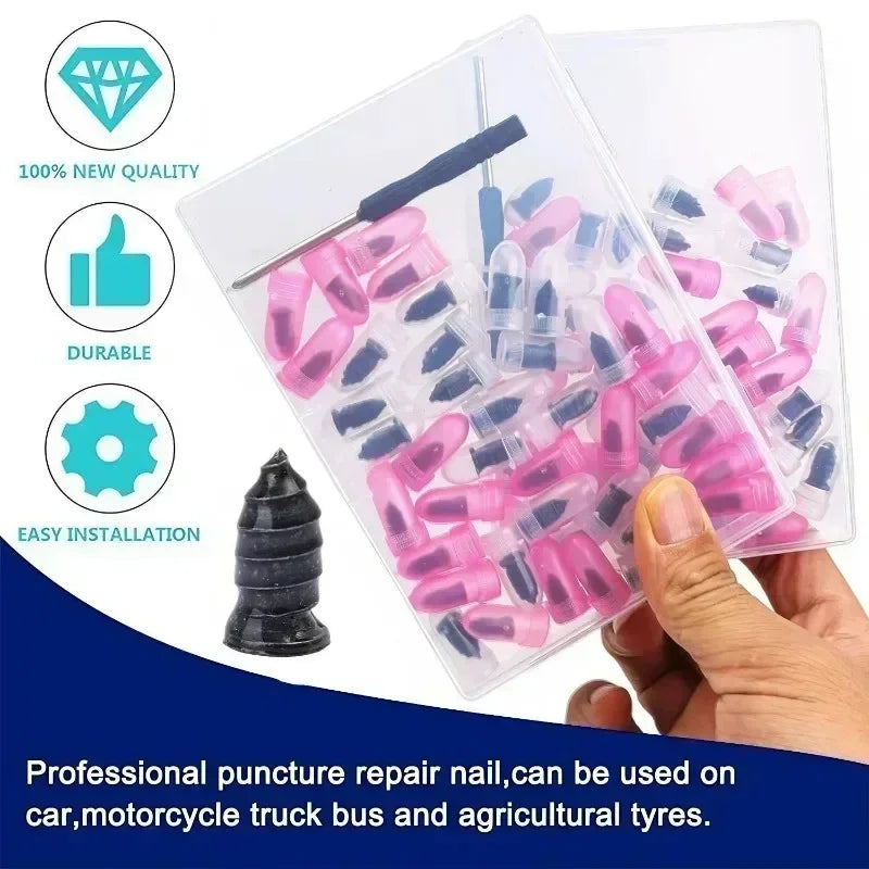 New 21-41pcs Tubeless Tire Repair Rubber Nail Kit Vacuum Tyre Puncture Screw Plug Emergency Quick Fix Tool Accessory