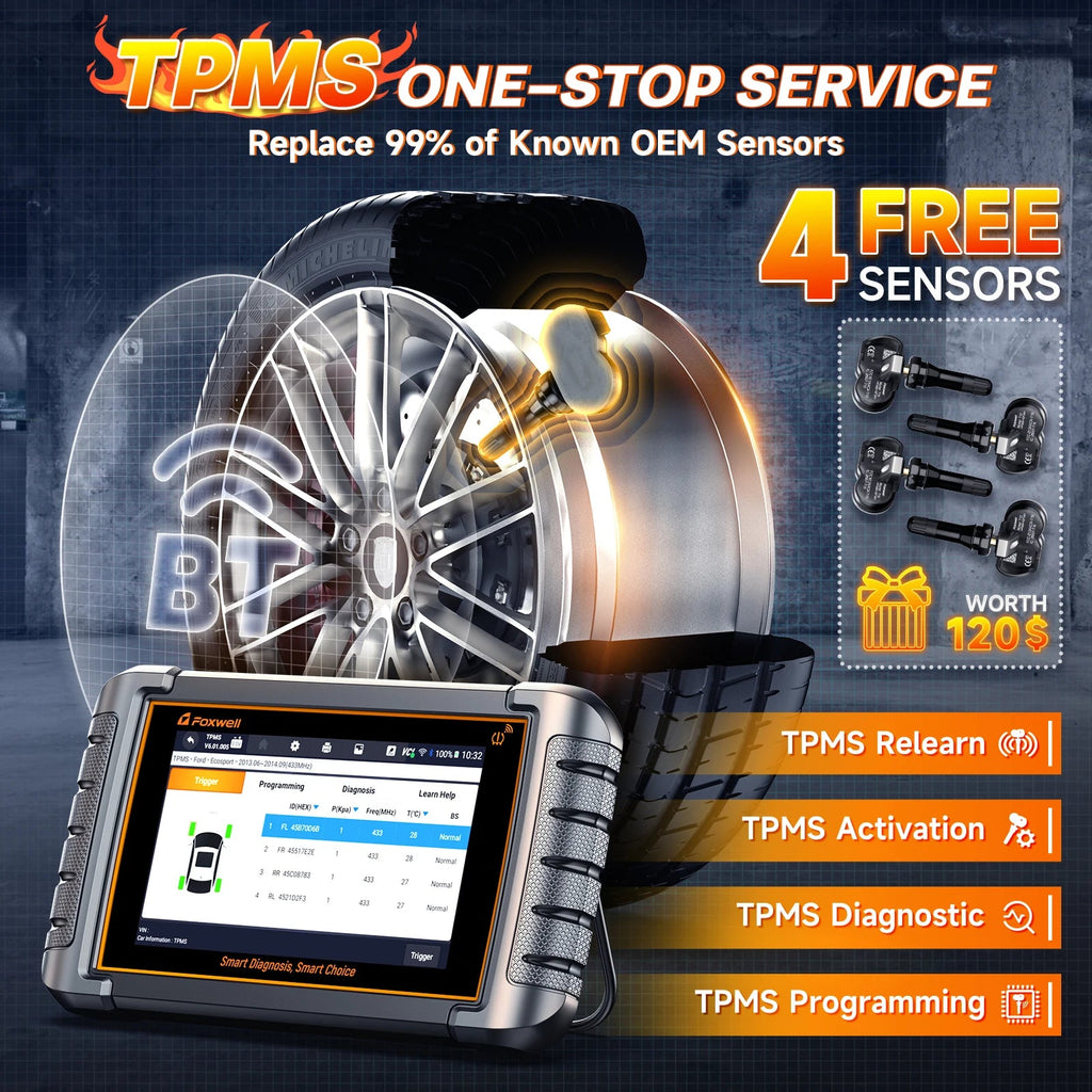 TPMS Programming Relearn Bidirectional OBD2 Scanner FOXWELL NT809TS Full System 30 Plus Resets Auto Car Diagnostic Code Reader Car Mobile World