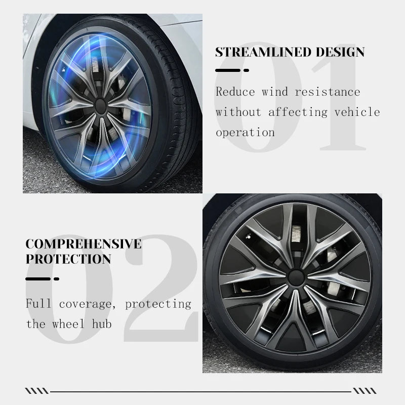 TSLLUG 4PCS Wheel Hub Caps For Tesla Model Y 19" Gemini Light Wheels 2020-2024 19 Inch 38th Arachnid Style Car Wheel Hubcap