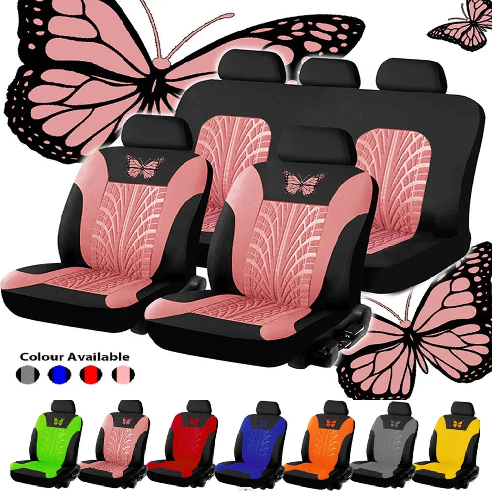 Car Seat Cover Full Set, Universal Butterfly Pattern Embroidery Auto Seat Cover Set CM World