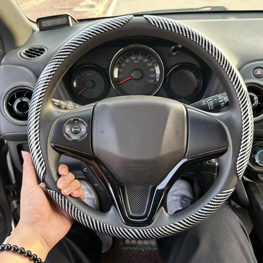 3PCS Car Steering Wheel Cover Warm Winter 38cm Round Steery Wheel Universa Glossy Laser Carbon Fiber Auto Interior Accessories CM World