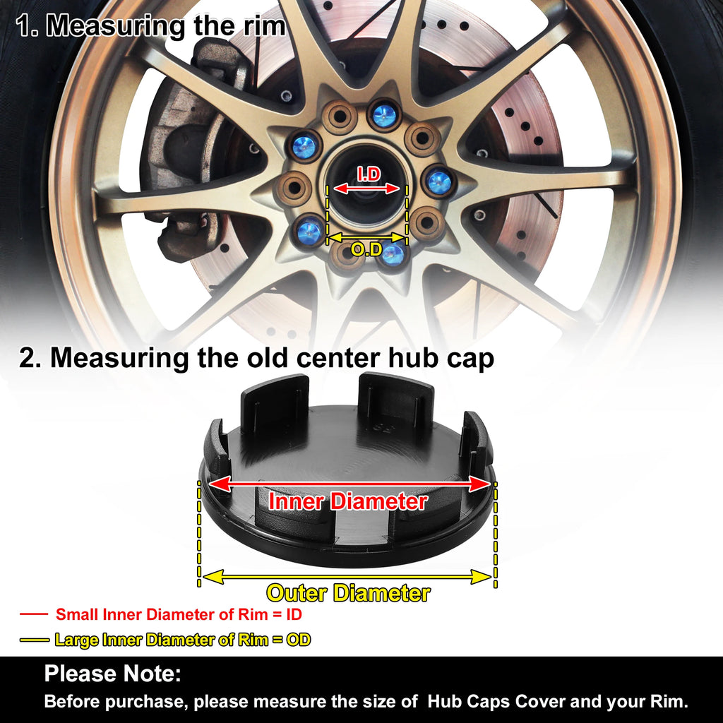 X Autohaux 4 Pcs OD 75mm 70mm 68mm 65mm 58mm 55mm 64mm 59mm 53mm  Automotive Wheel Center Caps Universal Tyre Hub Cap Cover