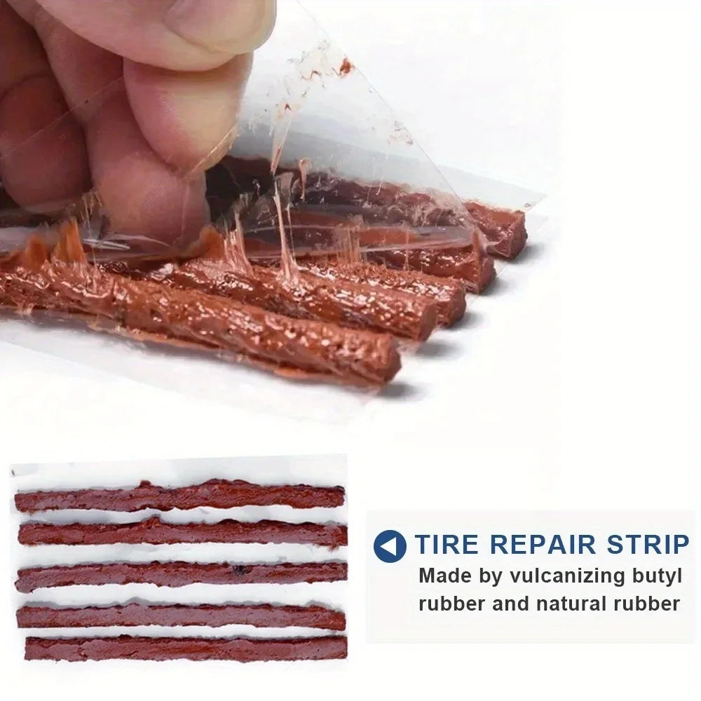 Durable Wear-Resistant Tubeless Tire Repair Kit Fast Puncture Fix with Rubber Strips, Universal for Cars, Motorcycles & Bicycles CM World