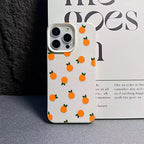 Lightweight Leather Cover For Iphone 14 Pro Max 13 12 11 17 16 15 17E Air Orange Flower Pattern Shockproof Soft Case