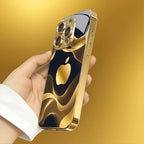 Gilded Fluid For Apple Pattern Gold Metallic Paint Glass Phone Case For iPhone 11 12 13 14 15 16 17 Pro Max Plus 17Air 16E Cover