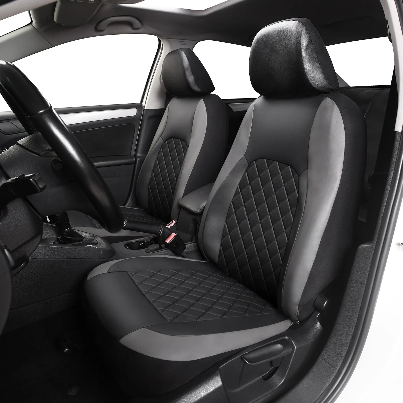 Universal Faux Leather Car Seat Covers Full Set – Includes Front Seats and Rear Bench, Fits Most SUVs and Trucks CM World