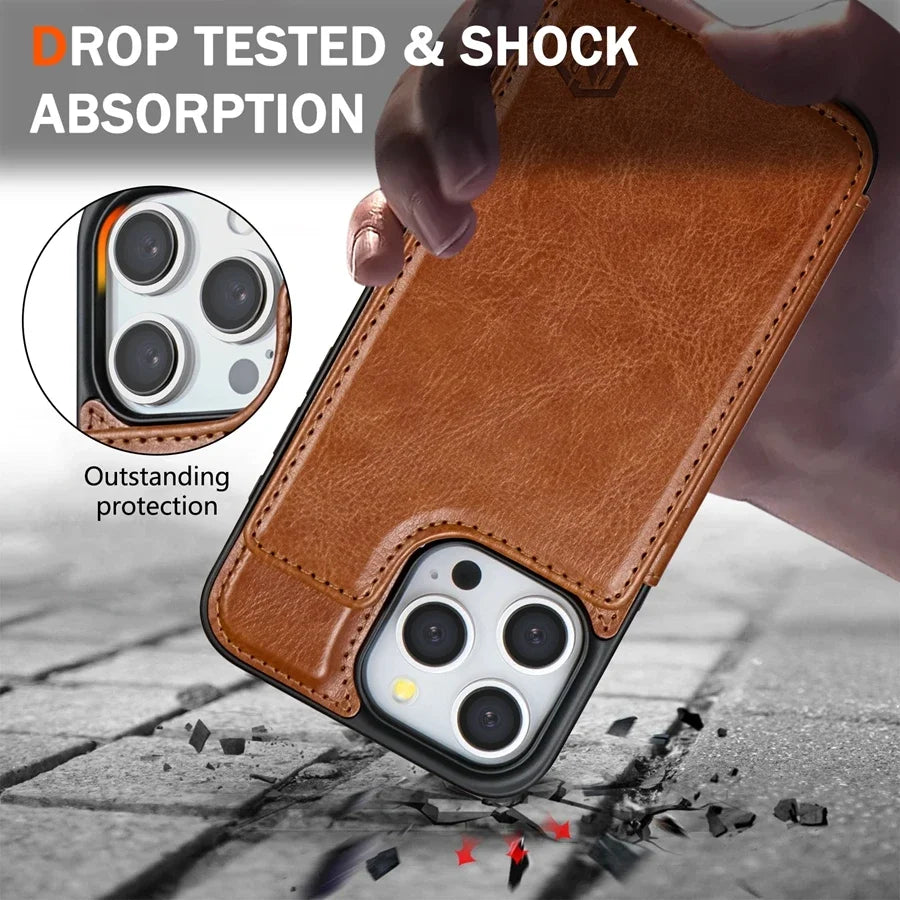 Wallet RFID Blocking Layer Protect Anti-Theft Magnetic Leather Case For iPhone 16e 16 Pro Max 15 Plus 14 13 12 11 SE2 XS XR 8 7