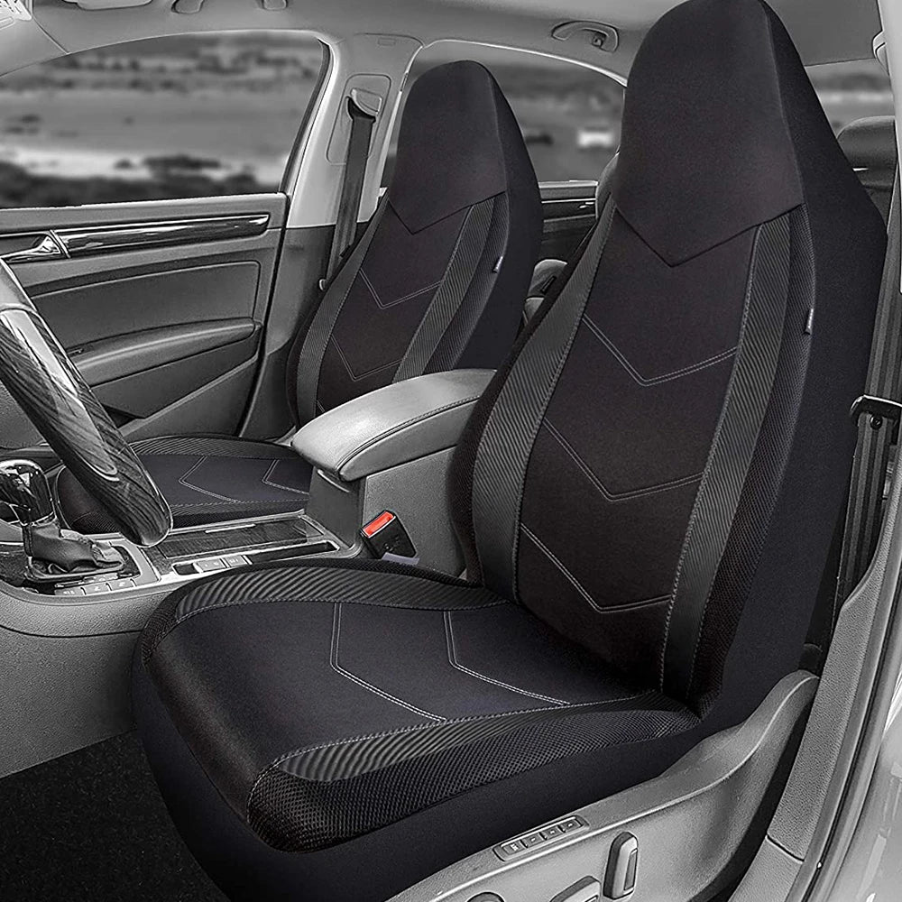 Universal 2 Front Sports Car Seat Covers Breathable Mesh Fabric Carbon Fiber Texture Seat Cushion Fit Car SUV Van Racing seat