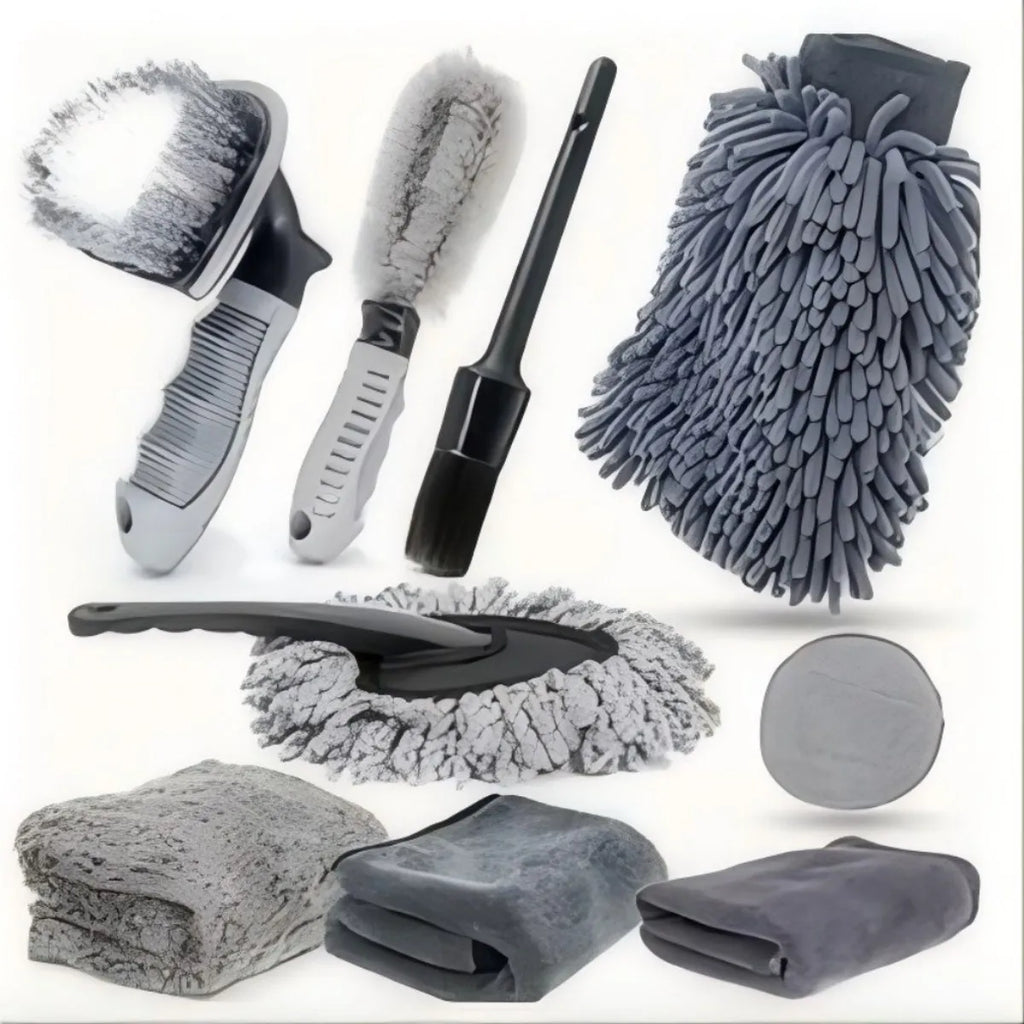 6/9/12Pcs Auto Detailing Kit - Soft Microfiber Towels Tire Brush Car Wash Sponge & Wax Applicator Essential Car Care Tools