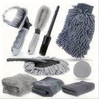 6/9/12Pcs Auto Detailing Kit - Soft Microfiber Towels Tire Brush Car Wash Sponge & Wax Applicator Essential Car Care Tools