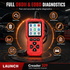 LAUNCH Creader 329 OBD2 Fault Scanner Auto Diagnostic Tool Check Engine Light Code Reader with Battery Test Live Data O2 Sensor EVAP for 1996+ OBDII Cars