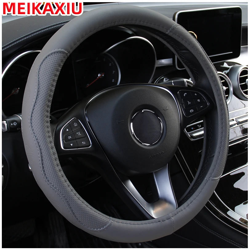 PU fiber leather embossed car has an inner ring steering wheel cover suitable for 14.5 - 15 inch round car decorations. CM World