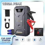 Portable Car Battery Jumper, 1500A Peak Car Jumper, 12V Portable Power Supply, Car Battery Jumper, Equipped with Smart Safety Jumper Cables, Includes 3-Mode LED Light