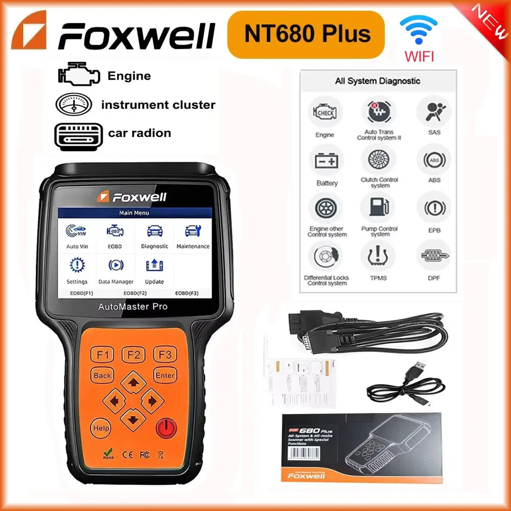 Foxwell NT680 Plus WIFI All Systems Car OBD2 Scanner Diagnostic Tool with Oil Light/EPB Functions Update of Foxwell NT680 Pro Car Mobile World