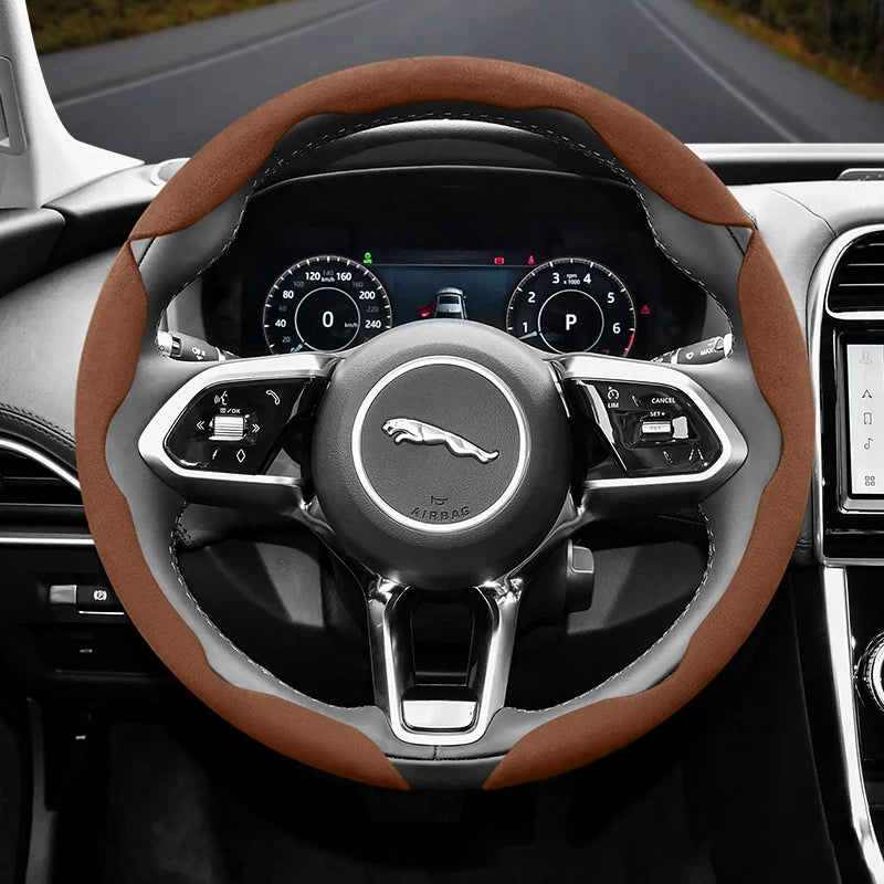 Suitable for Jaguar Anti-Slip Buckle Segmented Suede Steering Wheel Cover Suitable for Xf X250 Xe E Pace F Xj I Ev400 S Type X351 Svr Xfl Ftype Project 7 Cars Accessories CM World
