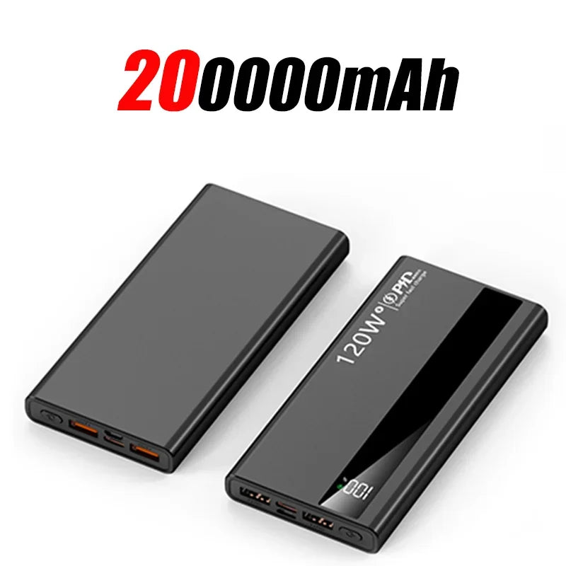 200000mAh 120W Power Bank Super Fast Charging Battery High Capacity Digital Display Power Bank For Xiaomi Iphone Samsung Car Mobile World