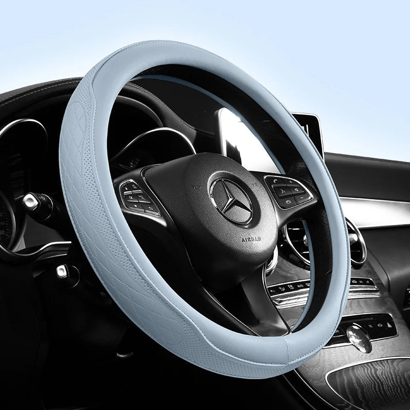 Napa Leather Perforated Patchwork Car Steering Wheel Cover, Non-slip, Breathable, Universal 15 Inch (Approx. 38cm) CM World