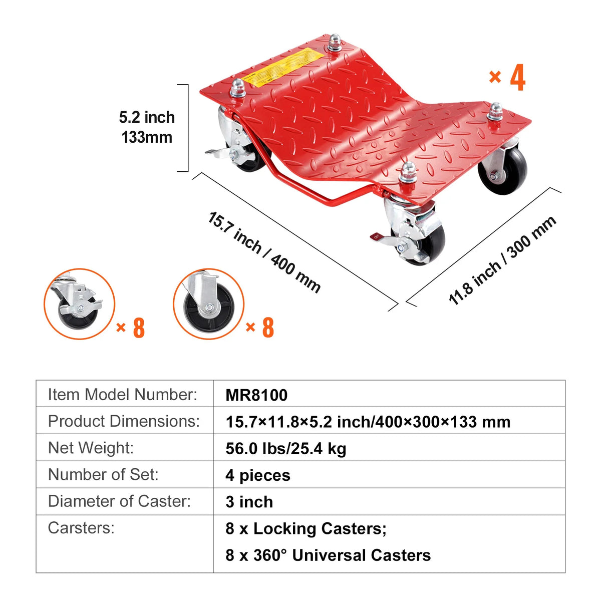 SucceBuy 2/4PCS Car Tire Wheel Trolley Dollies 1500Lbs Weight Capacity Vehicle Skates Moving Tire 4 Casters Auto Repair Mover
